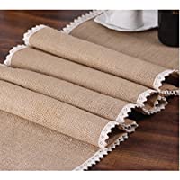 Cinta de arpillera color crema con encaje- camino de mesa de 30 cm x 275 cm- cubierta para mesa de yute para una boda al…